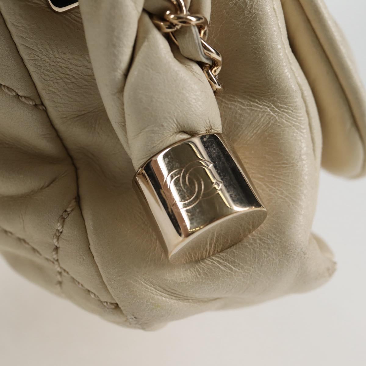 CHANEL Wild Stitch Shoulder Bag Lamb Skin Cream Gold CC Auth 120752