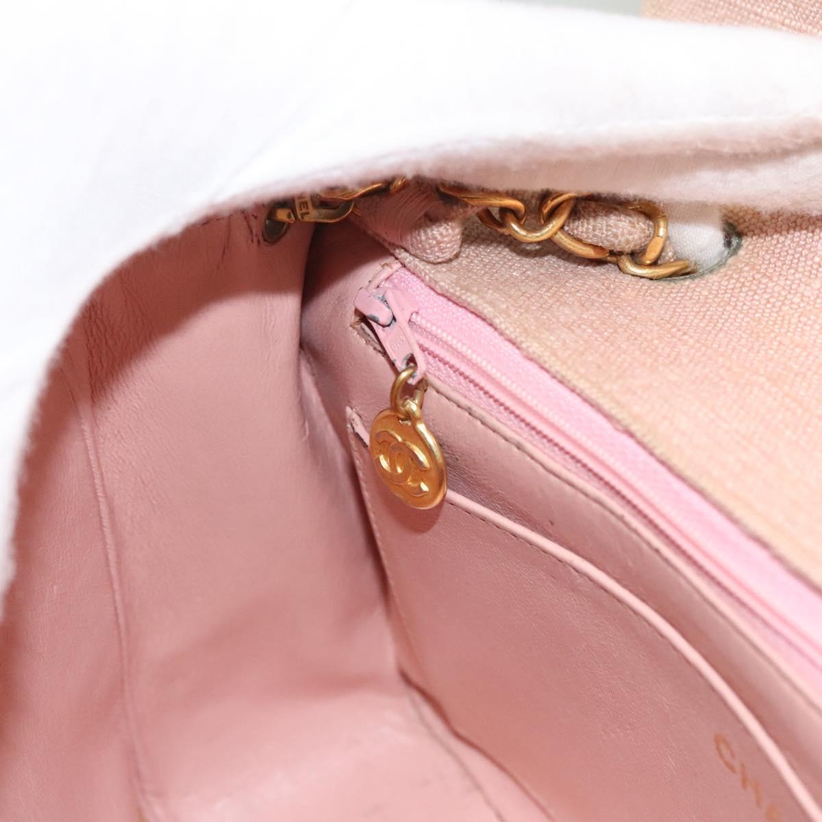CHANEL Matelasse Chain Diana Shoulder Bag Canvas Pink CC Auth 120753