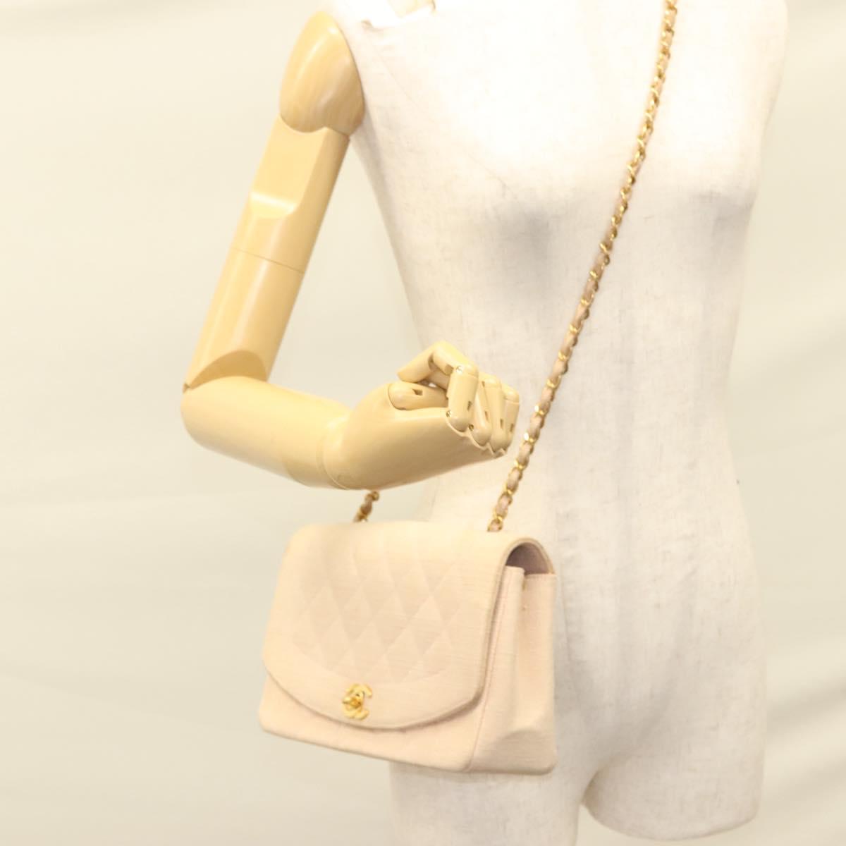 CHANEL Matelasse Chain Diana Shoulder Bag Canvas Pink CC Auth 120753