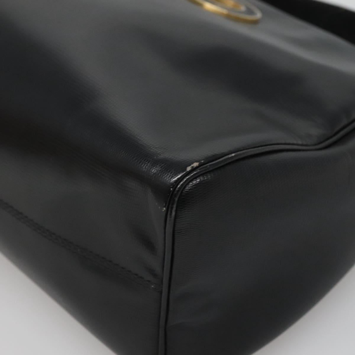 CELINE Hand Bag Leather Black Gold Auth 120782