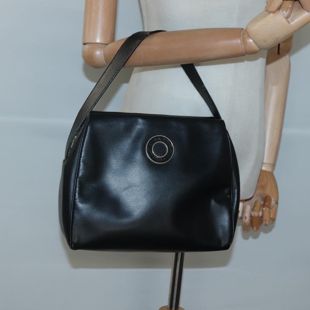 CELINE Hand Bag Leather Black Gold Auth 120782