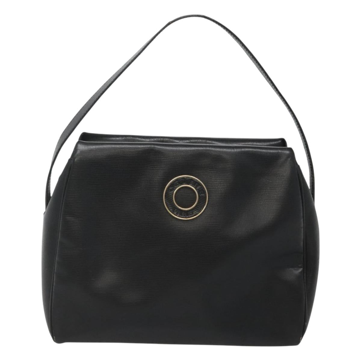 CELINE Hand Bag Leather Black Gold Auth 120782