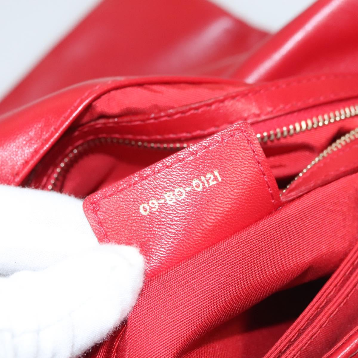 Christian Dior Canage Shoulder Bag Lamb Skin Red Gold Auth 120801