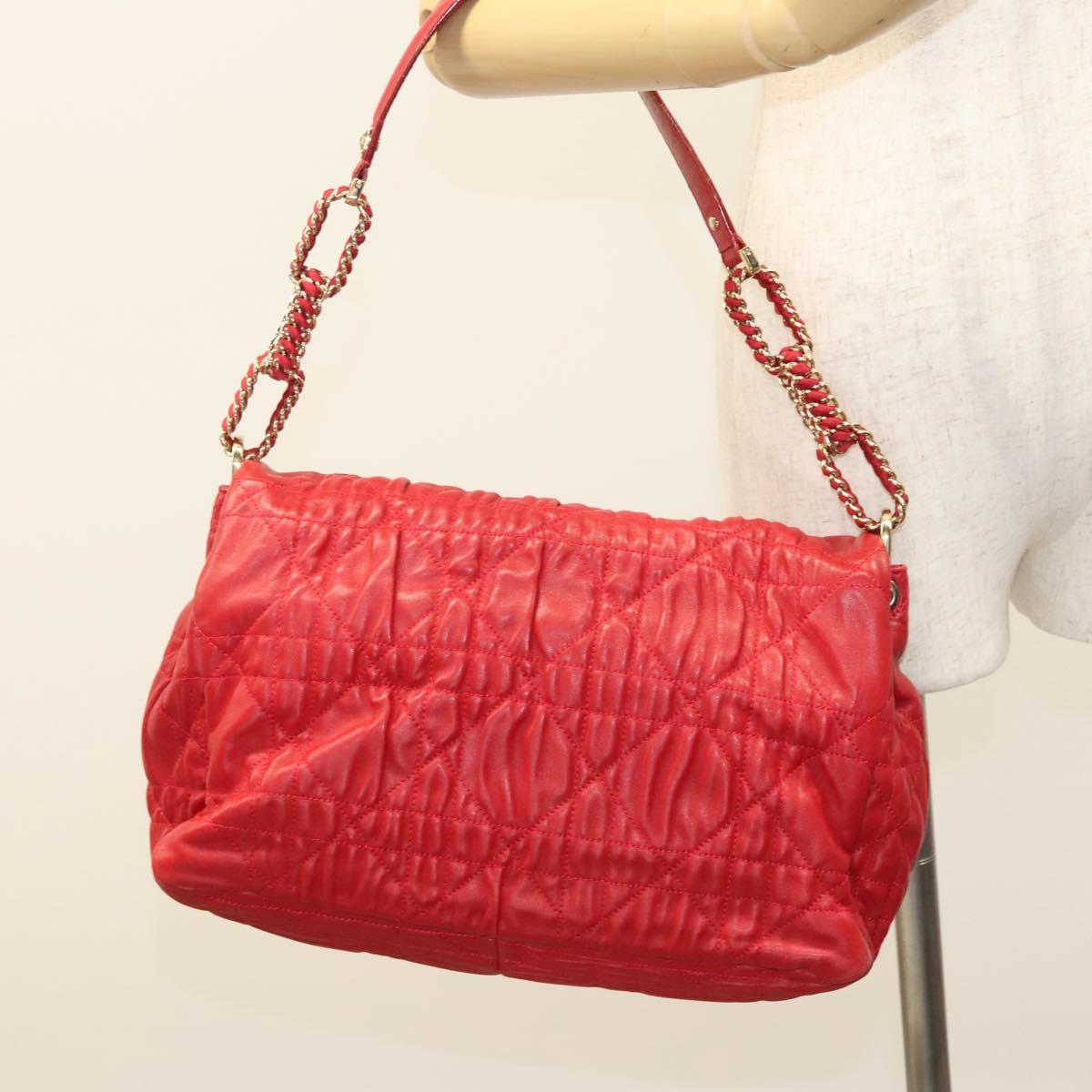 Christian Dior Canage Shoulder Bag Lamb Skin Red Gold Auth 120801