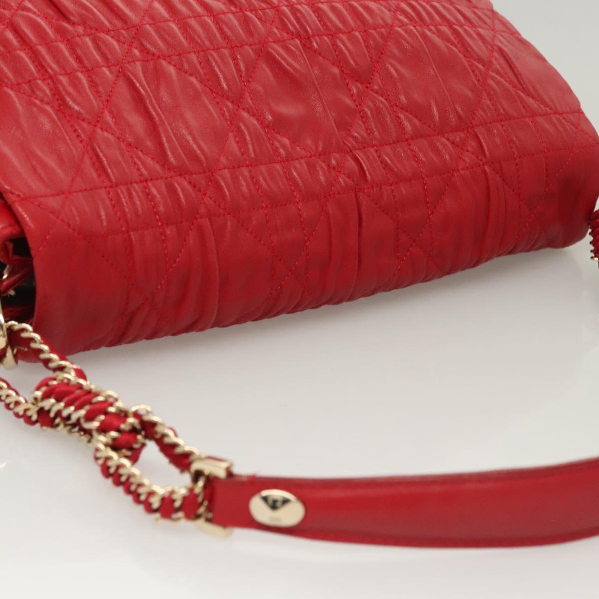 Christian Dior Canage Shoulder Bag Lamb Skin Red Gold Auth 120801