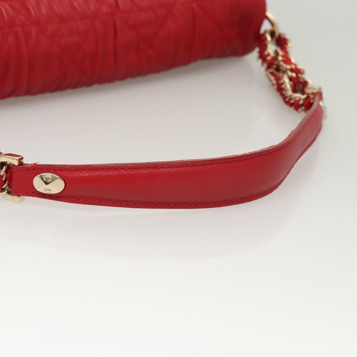 Christian Dior Canage Shoulder Bag Lamb Skin Red Gold Auth 120801