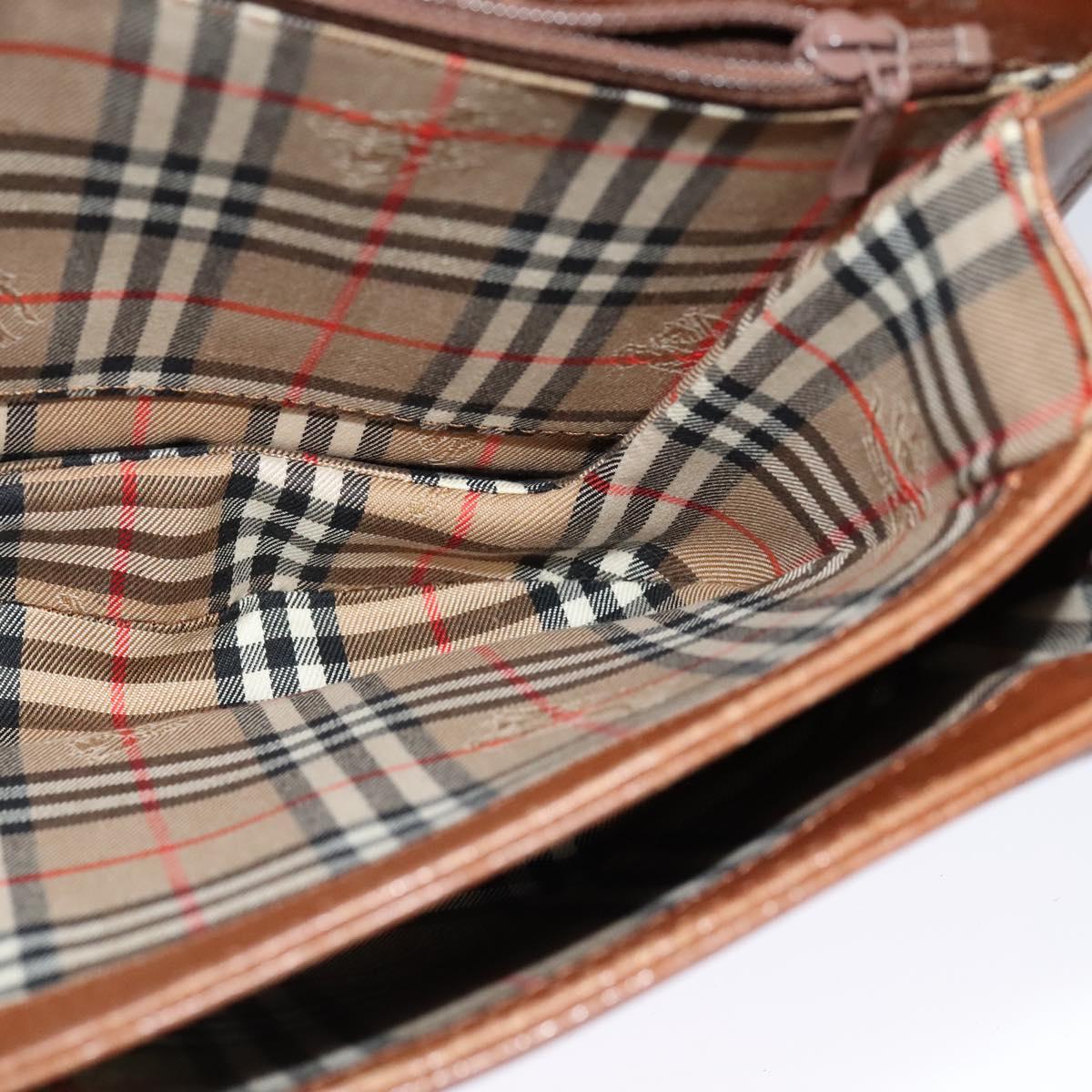 Burberrys Shoulder Bag Leather Brown Gold Auth 120806