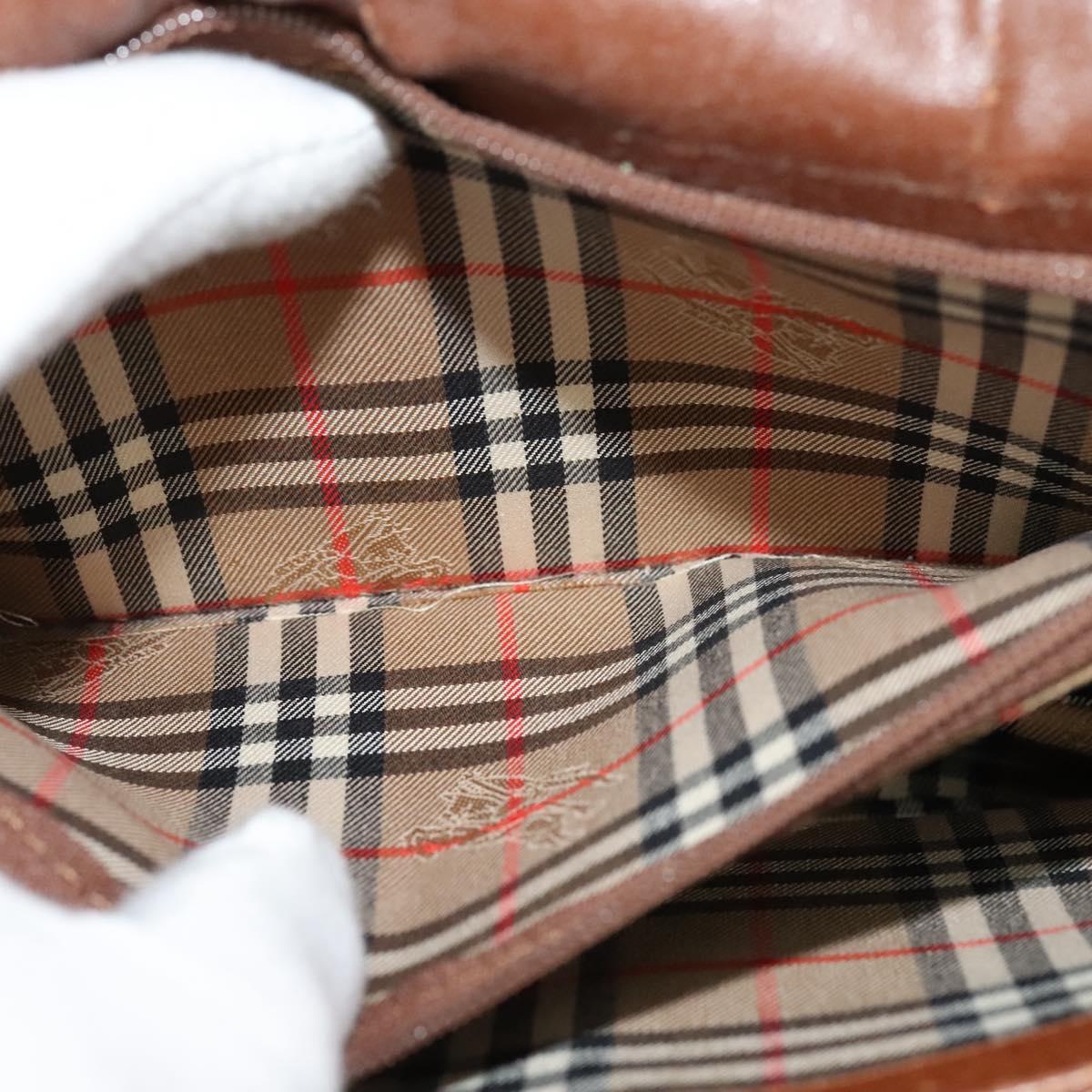 Burberrys Shoulder Bag Leather Brown Gold Auth 120806