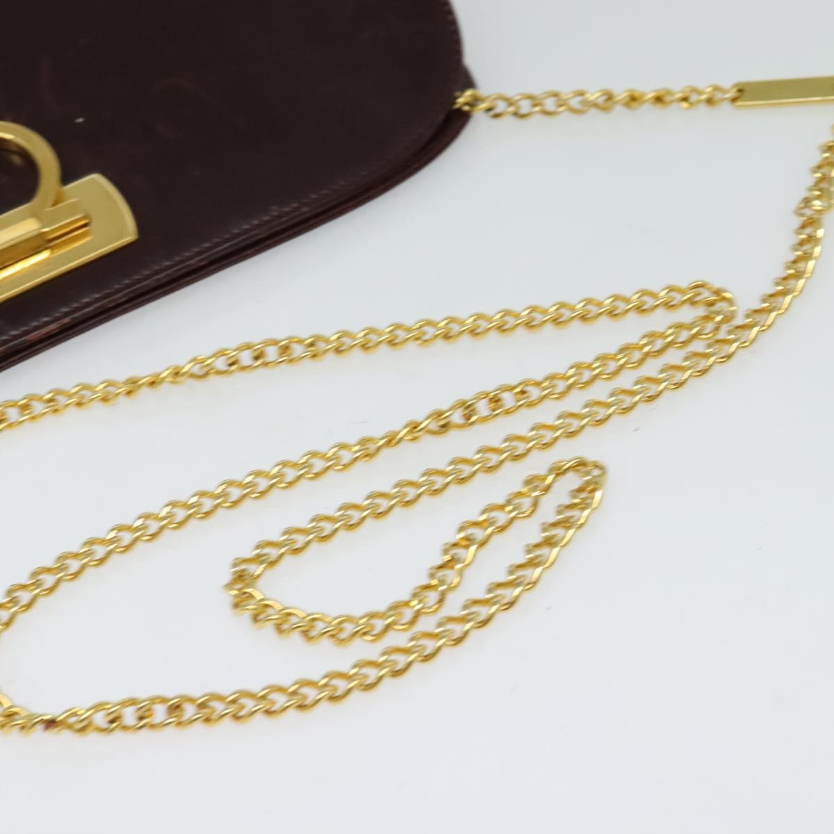 Salvatore Ferragamo Chain Gancini Shoulder Bag Leather Brown Gold Auth 120811
