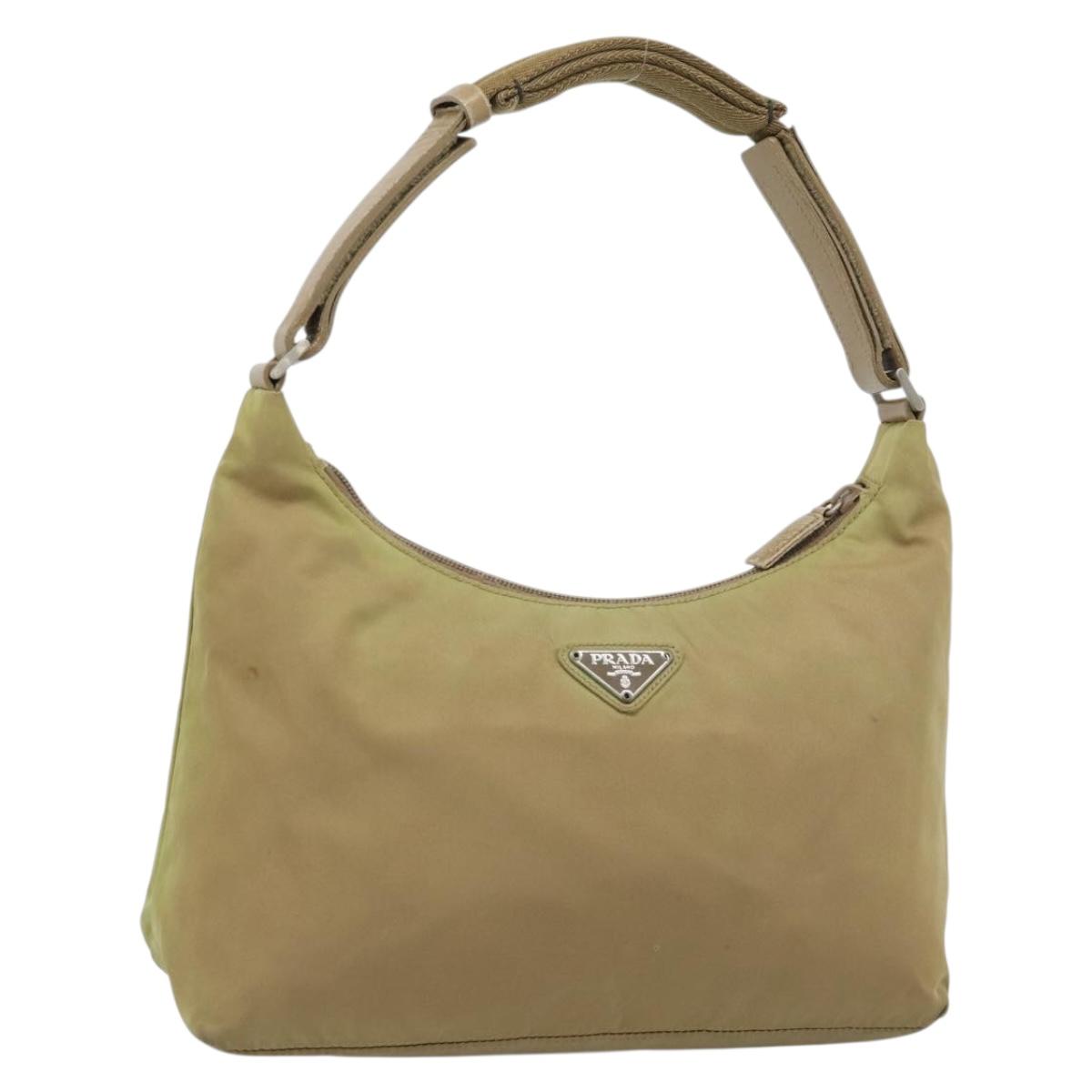 PRADA Shoulder Bag Nylon Beige Silver Auth 120814