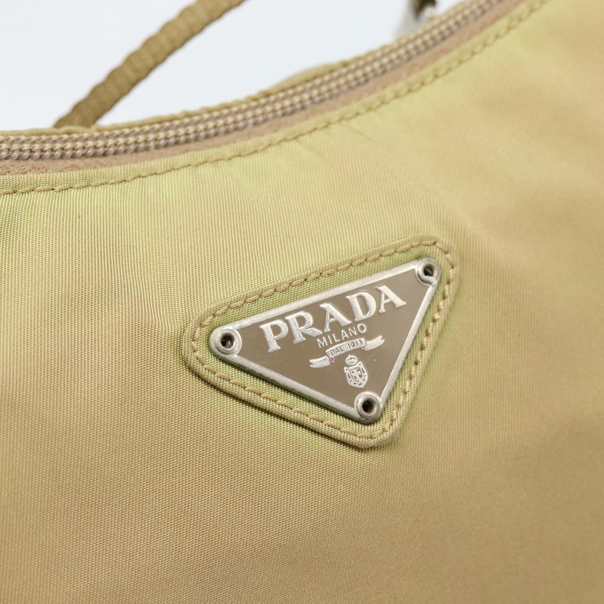 PRADA Shoulder Bag Nylon Beige Silver Auth 120814