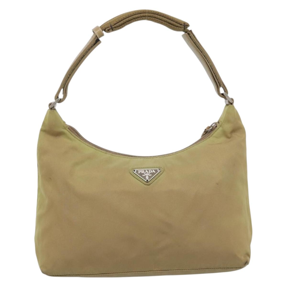 PRADA Shoulder Bag Nylon Beige Silver Auth 120814