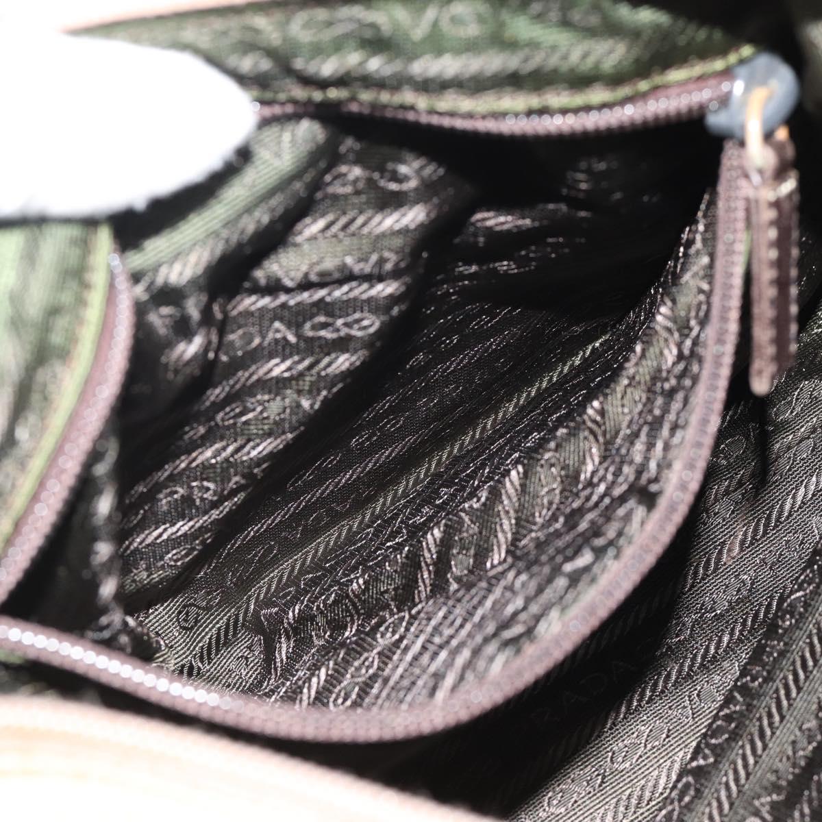 PRADA Shoulder Bag Nylon Beige Silver Auth 120814