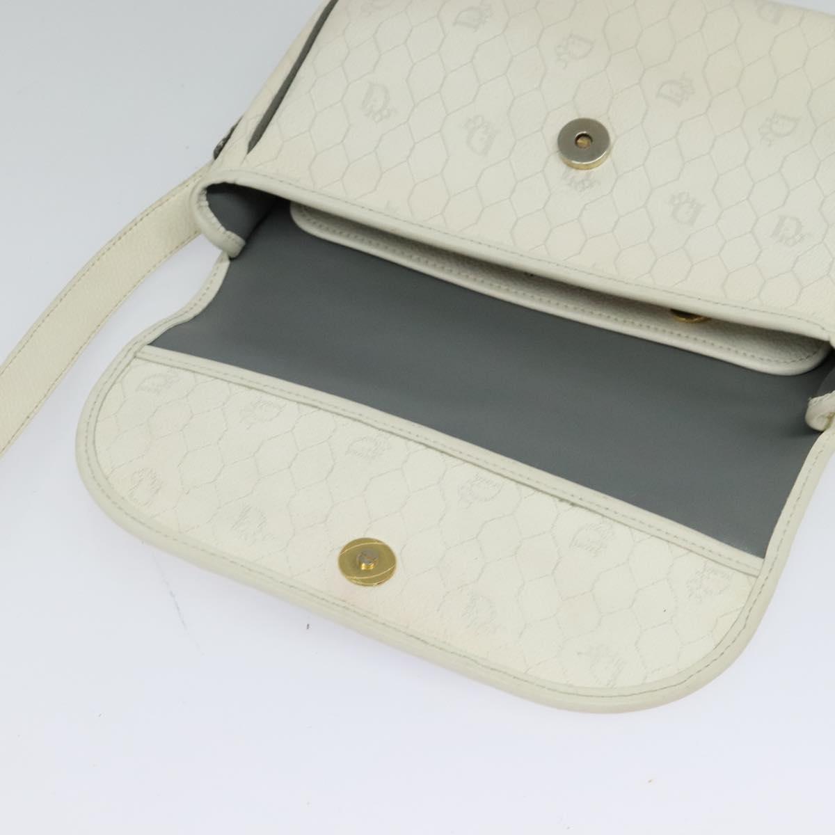 Christian Dior Honeycomb Canvas Shoulder Bag PVC White Gold Auth 120830