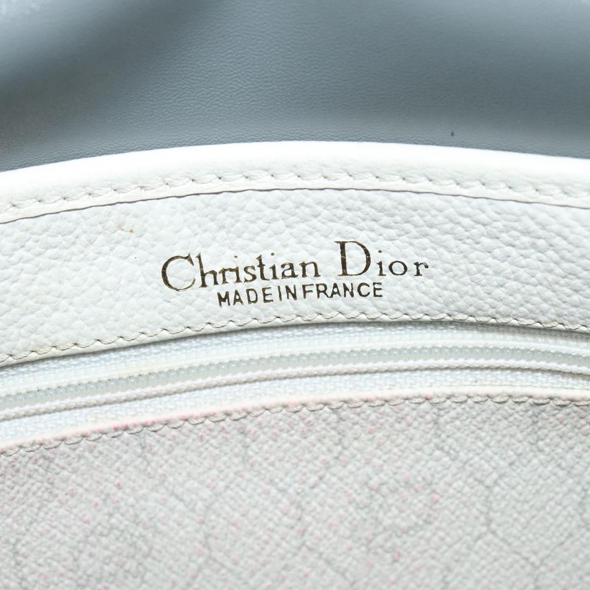 Christian Dior Honeycomb Canvas Shoulder Bag PVC White Gold Auth 120830