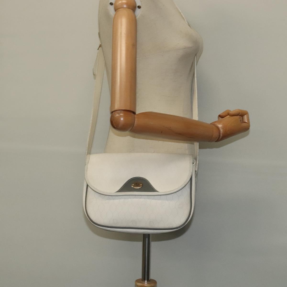 Christian Dior Honeycomb Canvas Shoulder Bag PVC White Gold Auth 120830