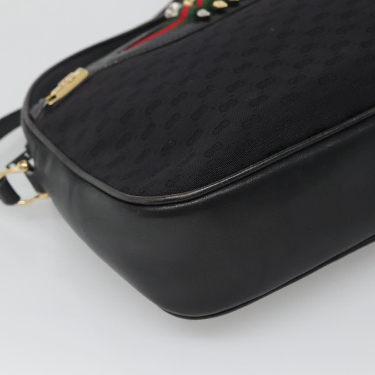 GUCCI Micro GG Canvas Web Sherry Line Shoulder Bag Black Gold Red Auth 120843