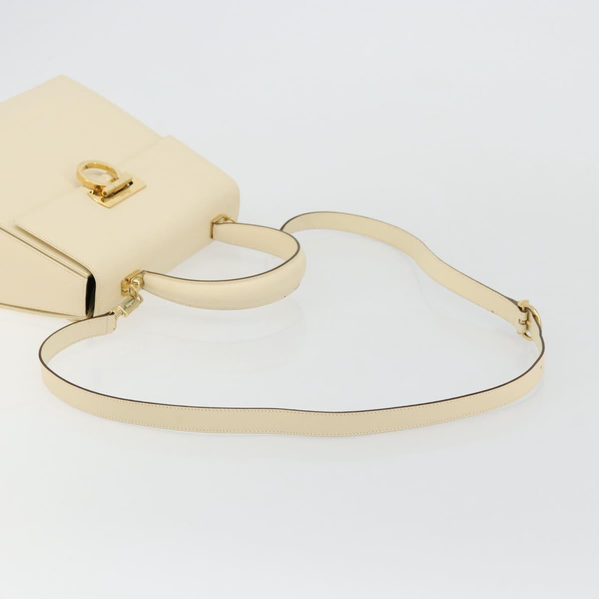 Salvatore Ferragamo Gancini Hand Bag Leather 2way Cream Gold Auth 120844