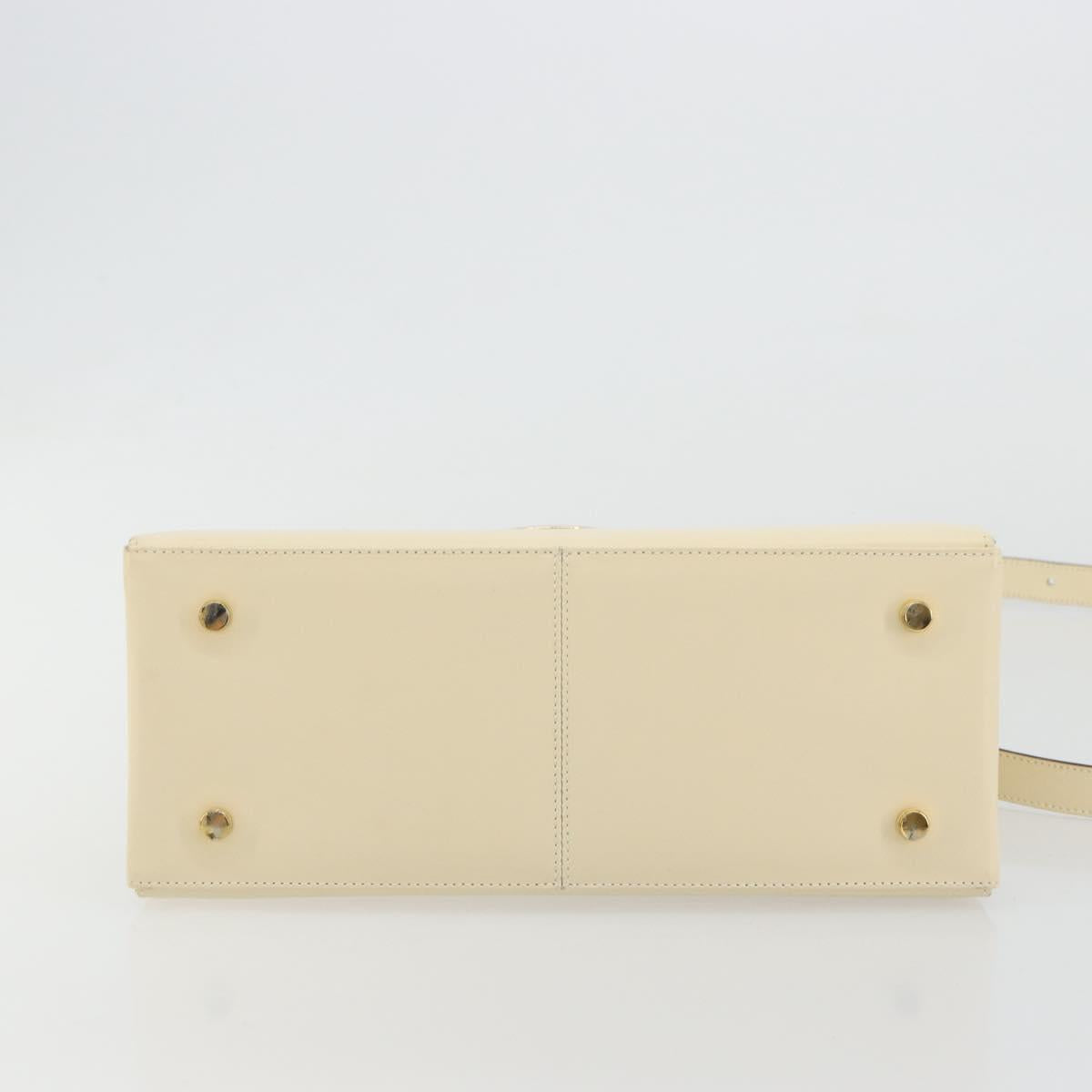 Salvatore Ferragamo Gancini Hand Bag Leather 2way Cream Gold Auth 120844