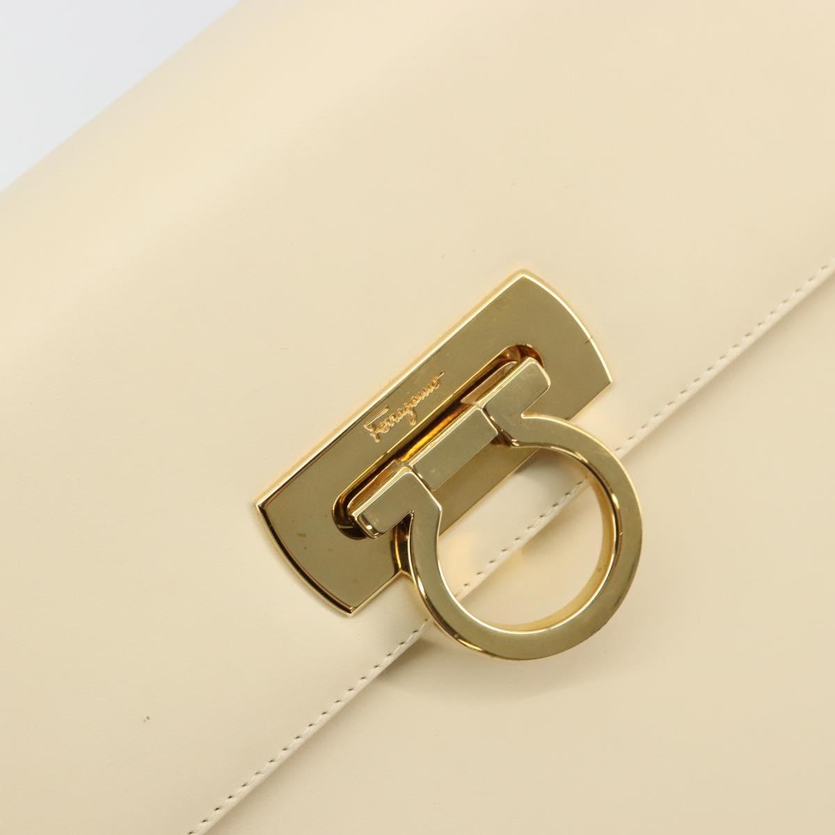 Salvatore Ferragamo Gancini Hand Bag Leather 2way Cream Gold Auth 120844