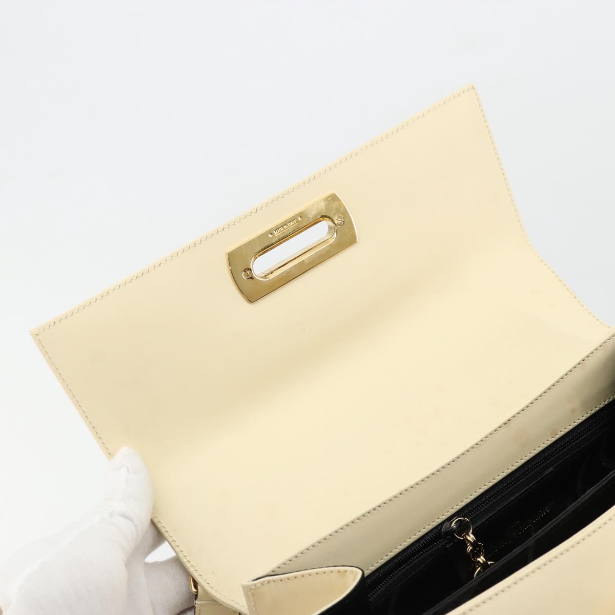 Salvatore Ferragamo Gancini Hand Bag Leather 2way Cream Gold Auth 120844