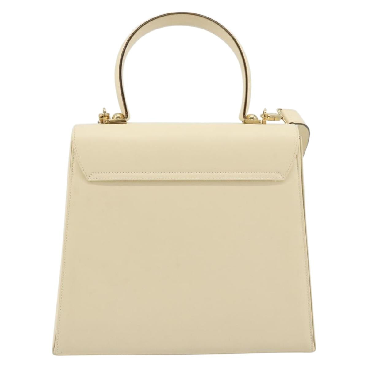 Salvatore Ferragamo Gancini Hand Bag Leather 2way Cream Gold Auth 120844