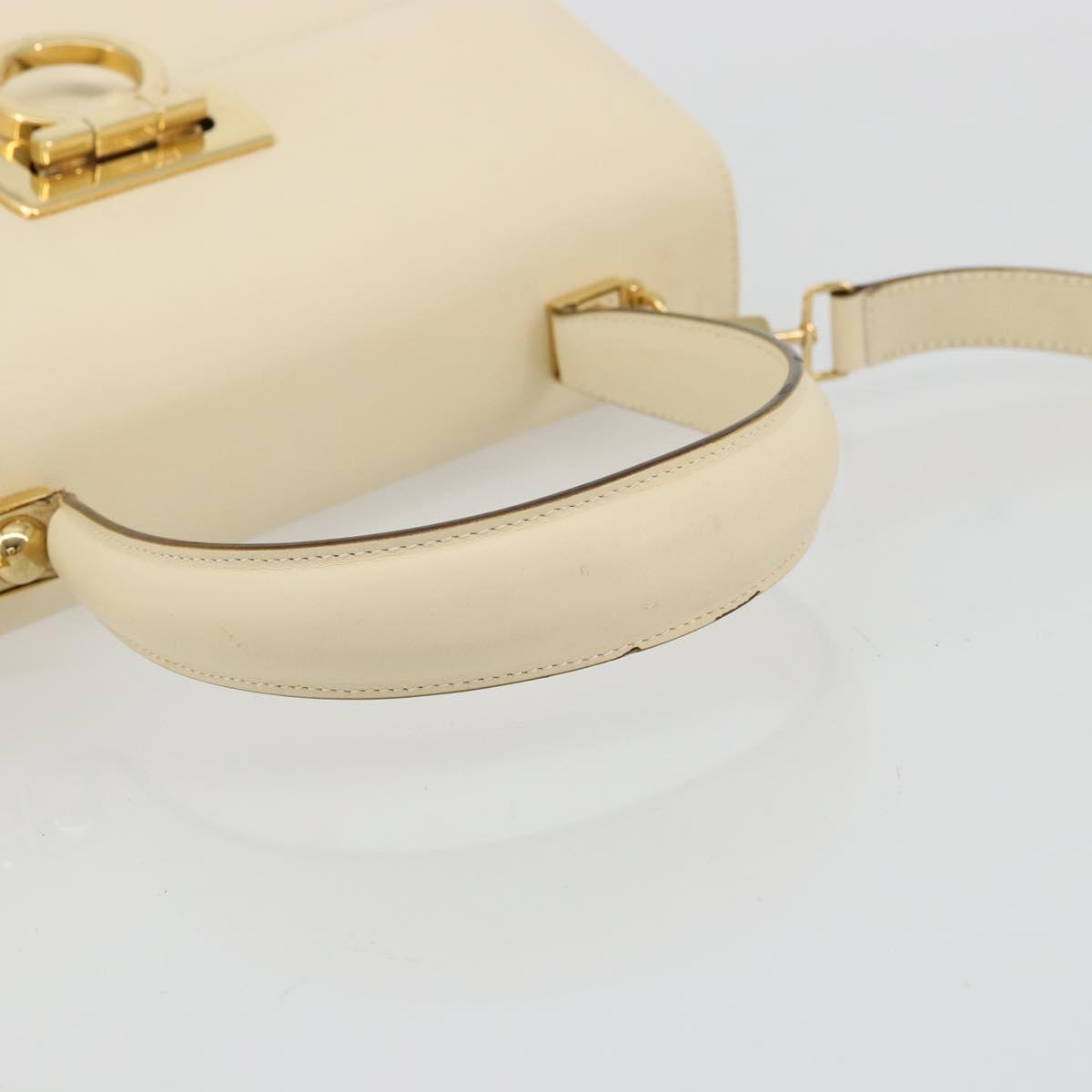 Salvatore Ferragamo Gancini Hand Bag Leather 2way Cream Gold Auth 120844