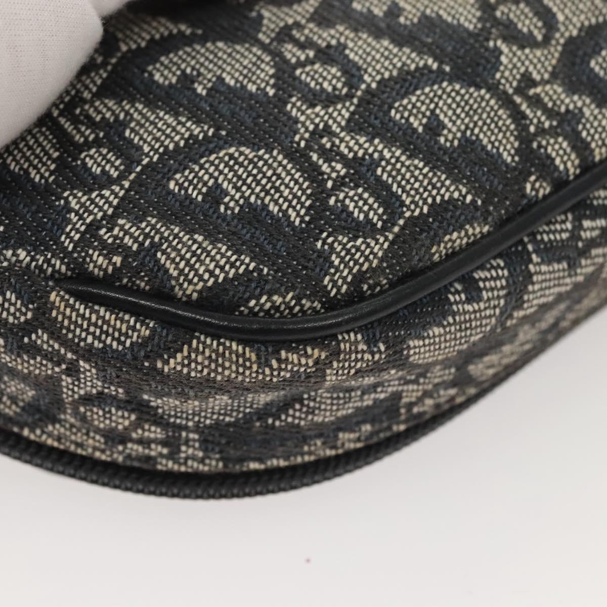 Christian Dior Trotter Canvas Saddle Pouch Navy Gold Auth 120854