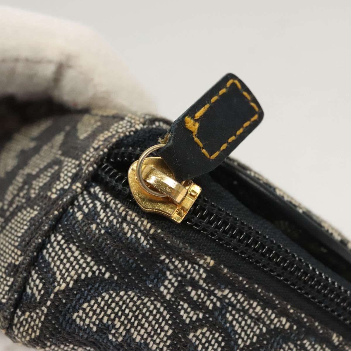 Christian Dior Trotter Canvas Saddle Pouch Navy Gold Auth 120854