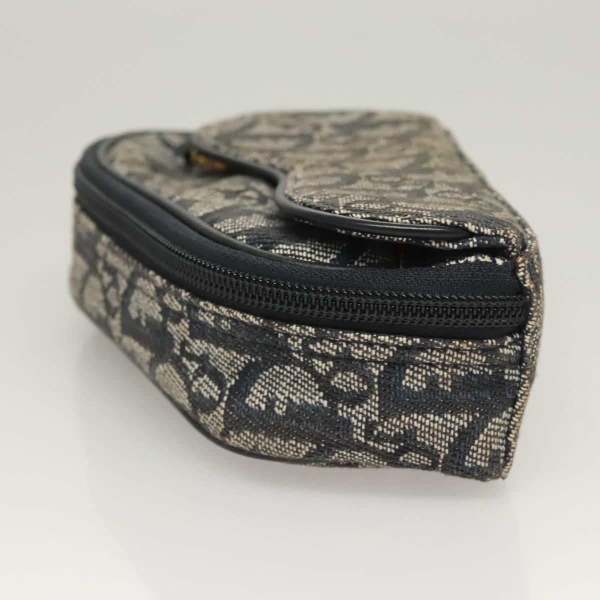 Christian Dior Trotter Canvas Saddle Pouch Navy Gold Auth 120854