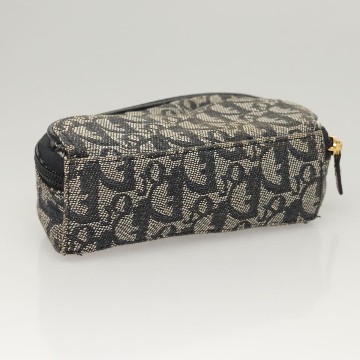 Christian Dior Trotter Canvas Saddle Pouch Navy Gold Auth 120854