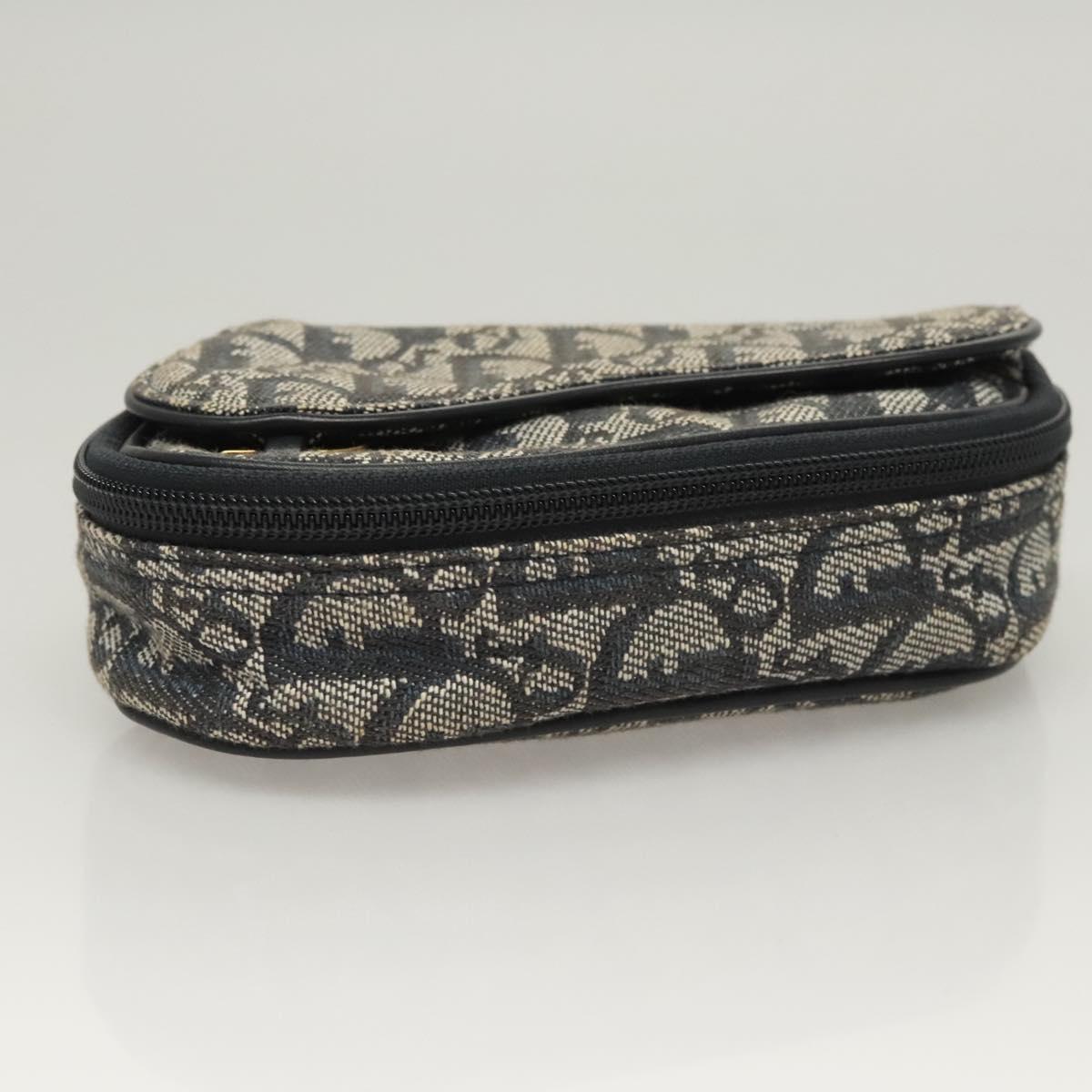 Christian Dior Trotter Canvas Saddle Pouch Navy Gold Auth 120854