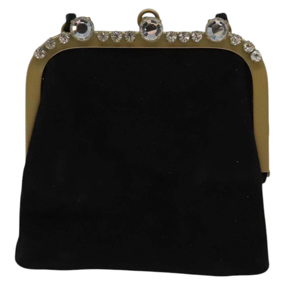 Miu Miu Shoulder Pouch Suede Black Gold Auth 120859A