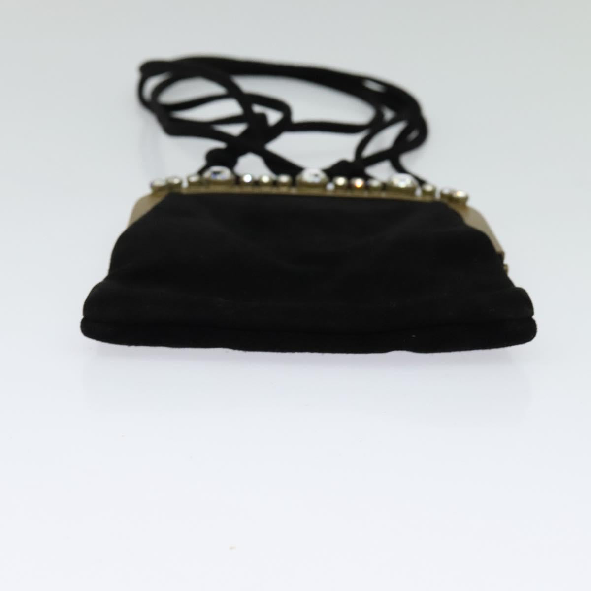 Miu Miu Shoulder Pouch Suede Black Gold Auth 120859A