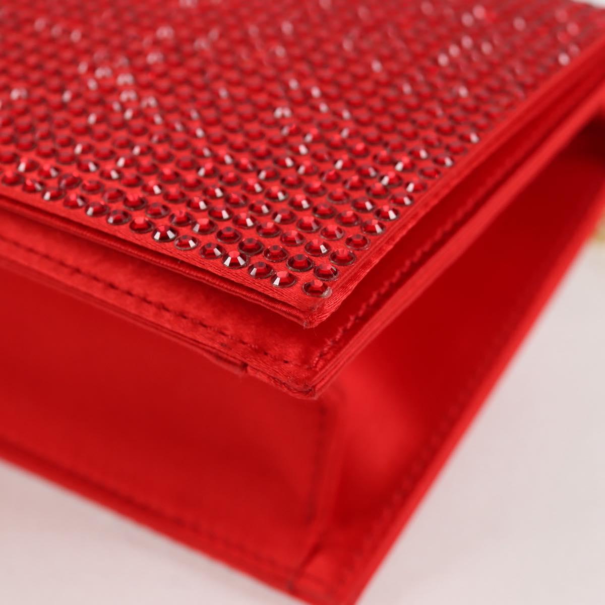 Salvatore Ferragamo Chain Swarovski Shoulder Bag Satin Red Gold Auth 120862V