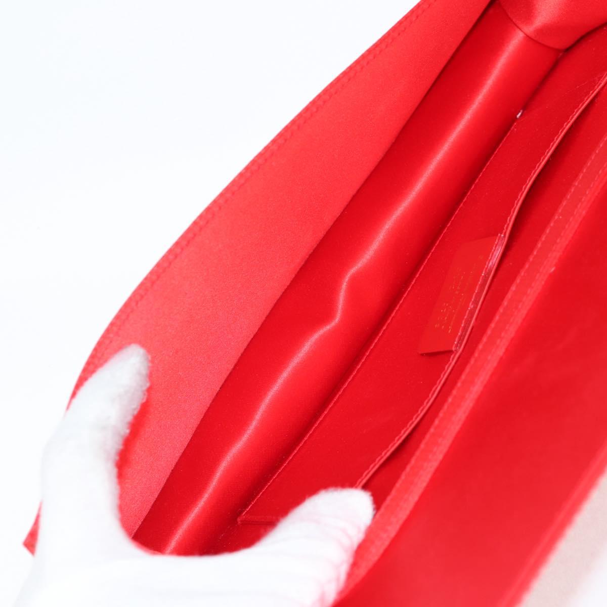 Salvatore Ferragamo Chain Swarovski Shoulder Bag Satin Red Gold Auth 120862V