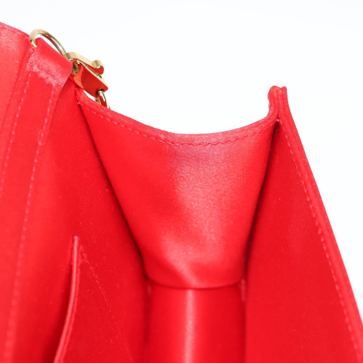 Salvatore Ferragamo Chain Swarovski Shoulder Bag Satin Red Gold Auth 120862V