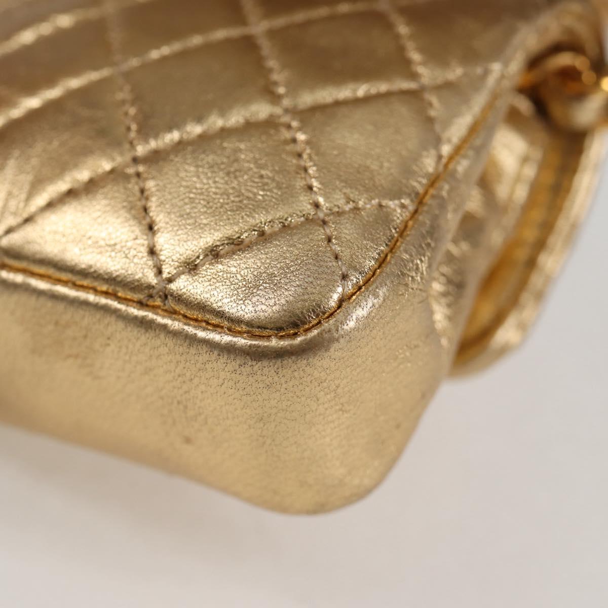 CHANEL Mini Mini Matelasse 7 Chain Bag Lamb Skin Gold Tone CC Auth 120870SAV