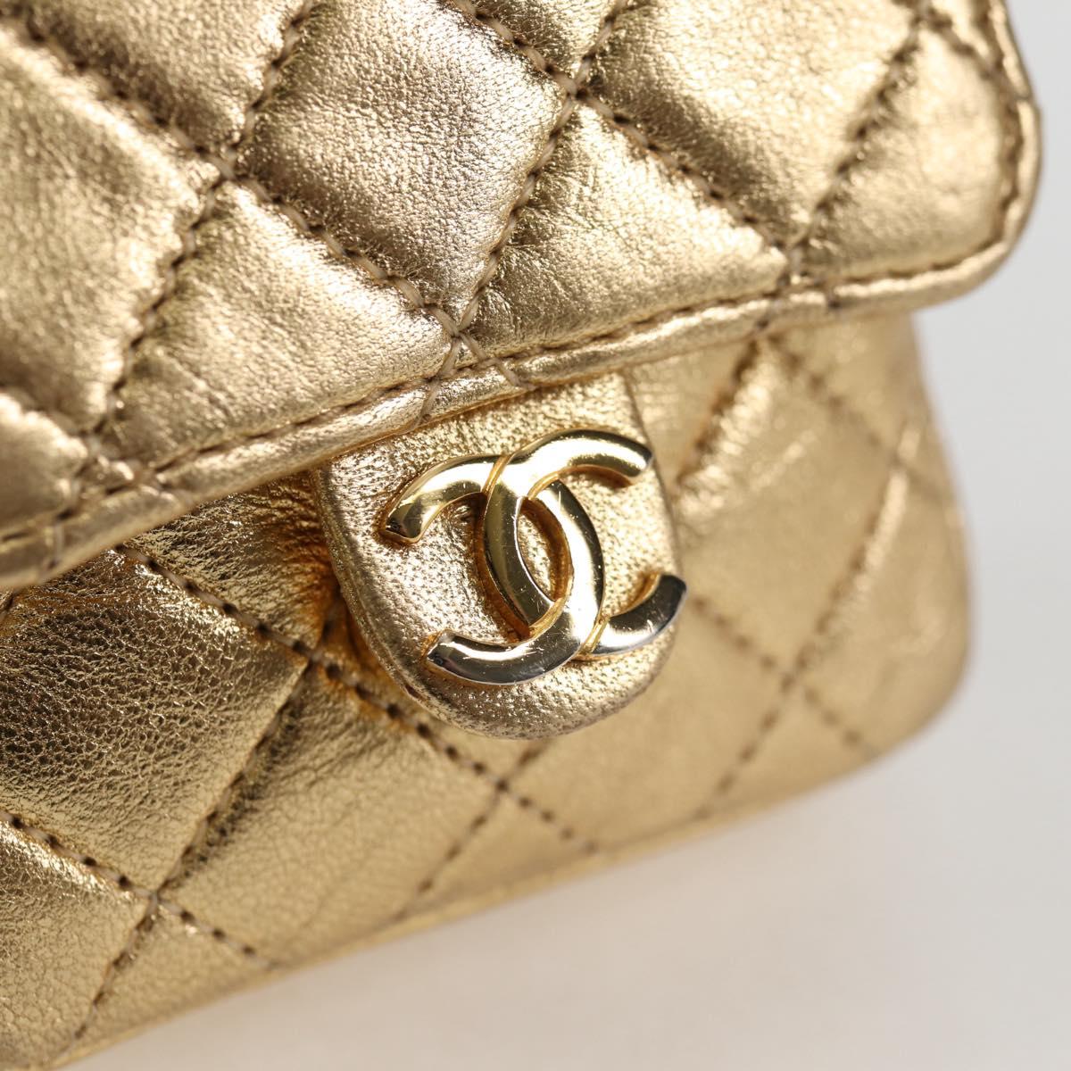 CHANEL Mini Mini Matelasse 7 Chain Bag Lamb Skin Gold Tone CC Auth 120870SAV