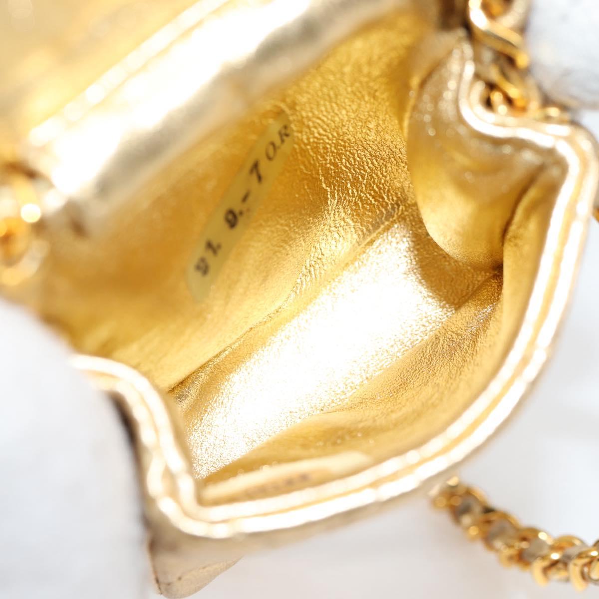 CHANEL Mini Mini Matelasse Chain Bag Lamb Skin Gold Tone CC Auth 120870AV