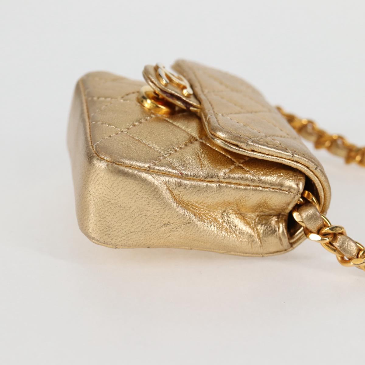 CHANEL Mini Mini Matelasse 7 Chain Bag Lamb Skin Gold Tone CC Auth 120870SAV