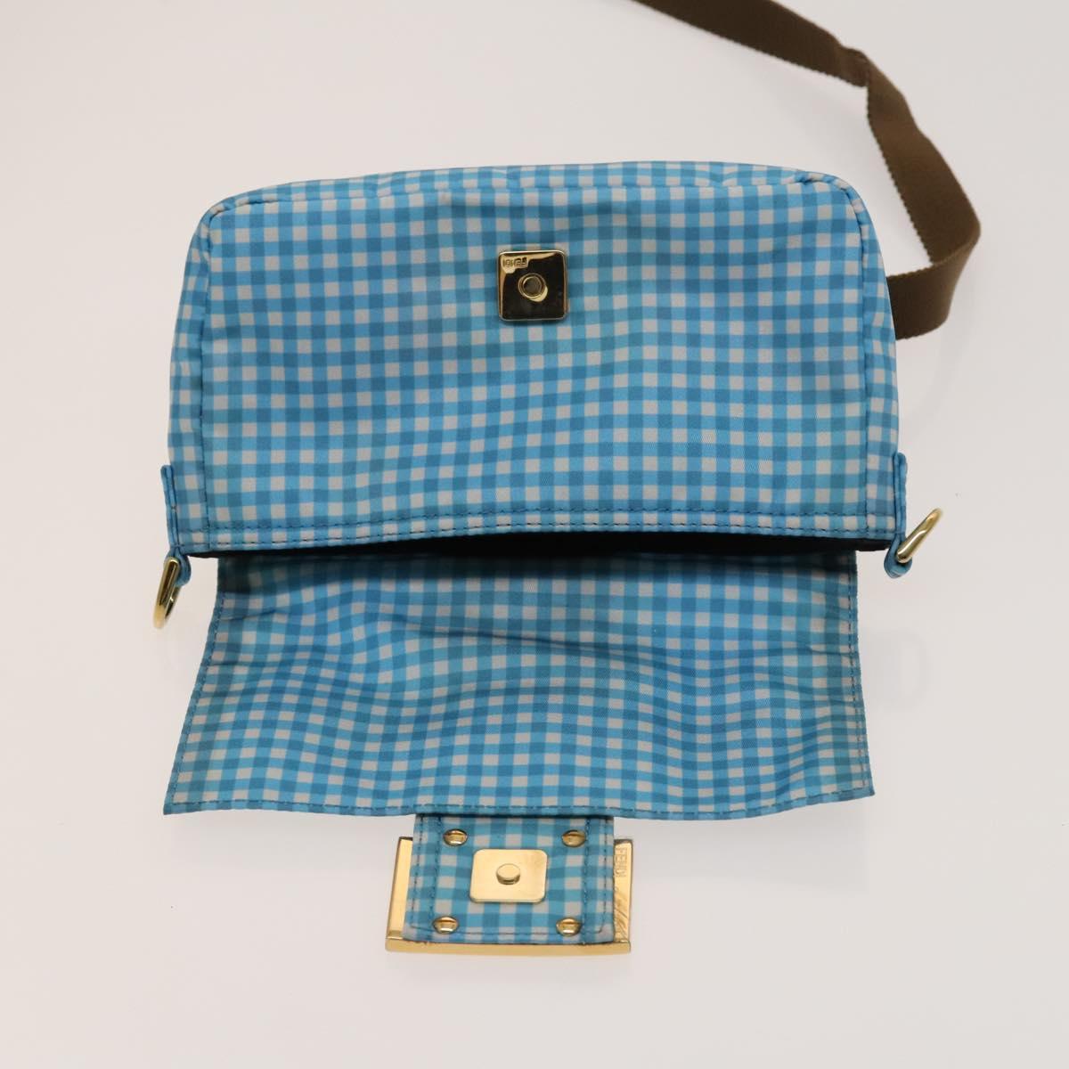 FENDI Mamma Baguette Shoulder Bag Nylon 2way Light Blue Gold Auth 120903