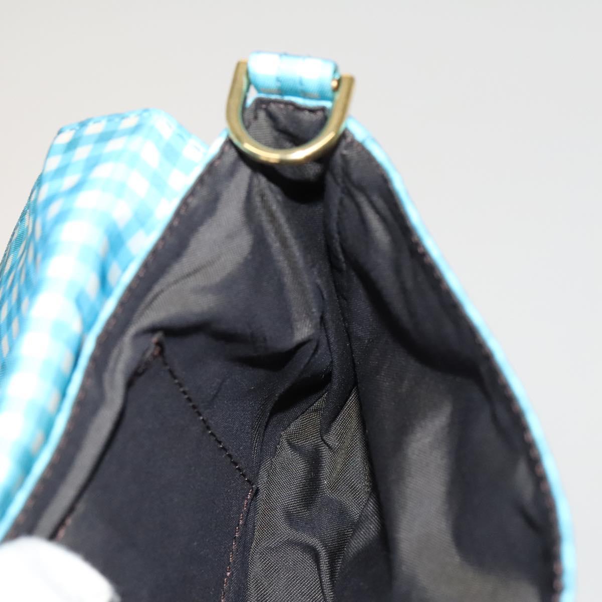 FENDI Mamma Baguette Shoulder Bag Nylon 2way Light Blue Gold Auth 120903