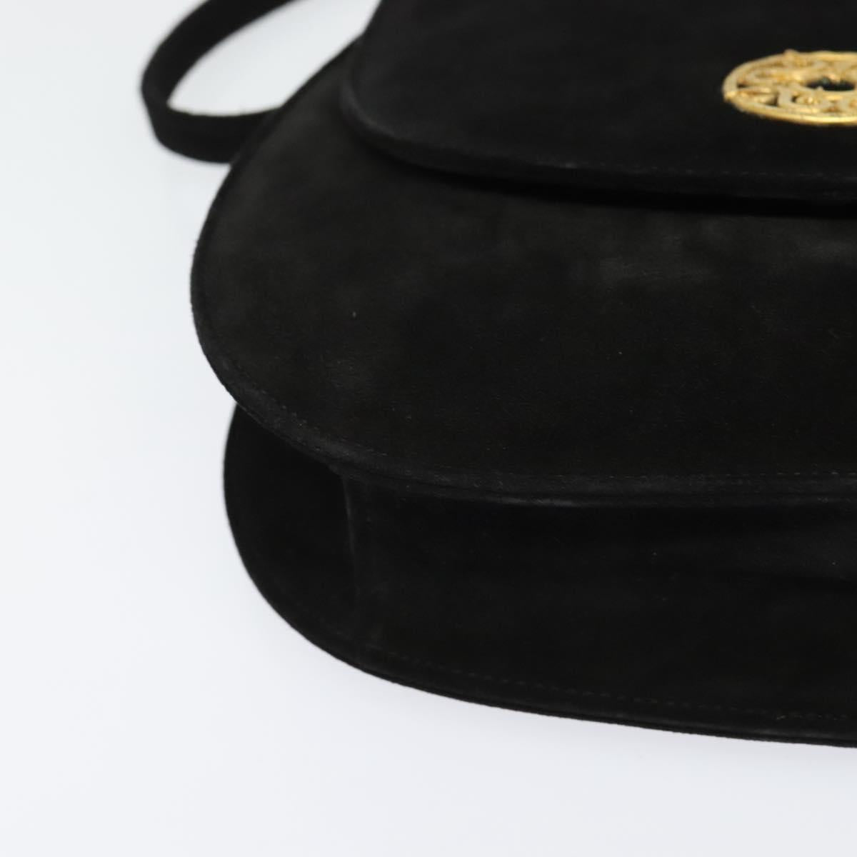 CELINE Hand Bag Suede 2way Black Gold Auth 120904