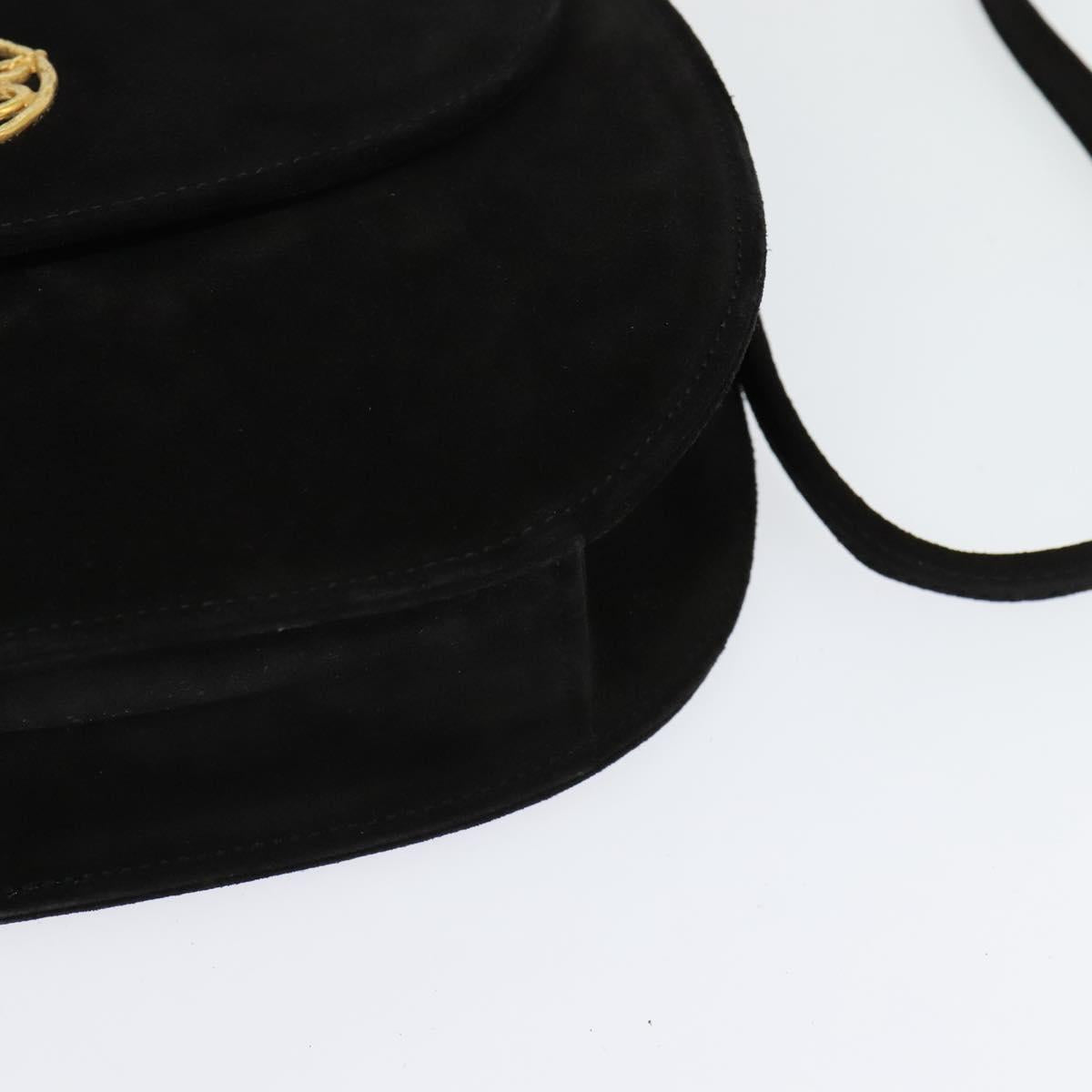 CELINE Hand Bag Suede 2way Black Gold Auth 120904