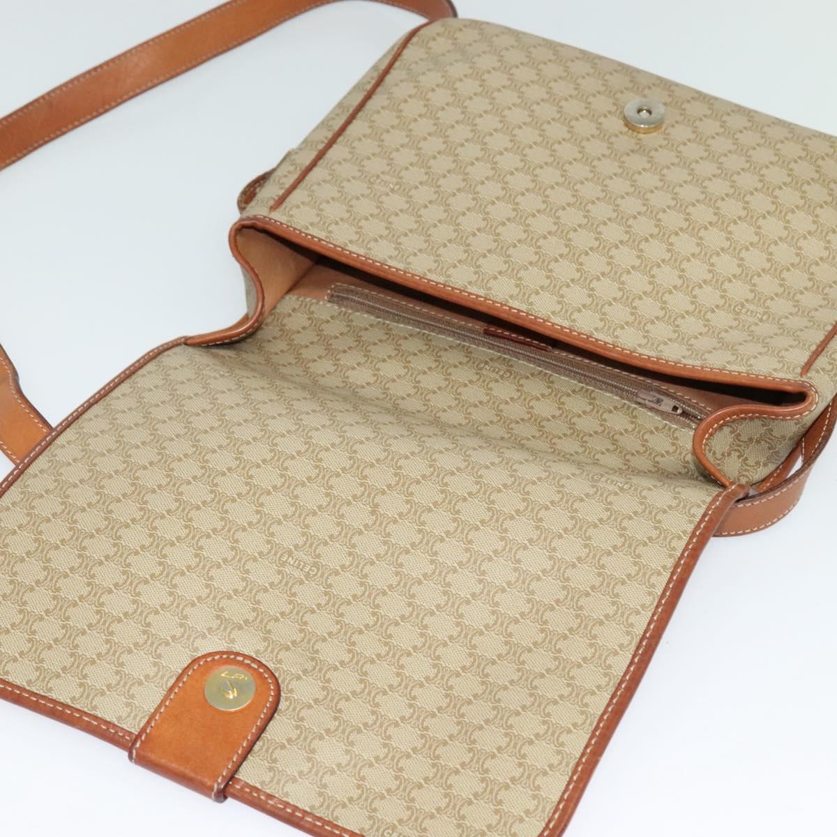 CELINE Macadam Canvas Shoulder Bag PVC Beige Gold Auth 120907