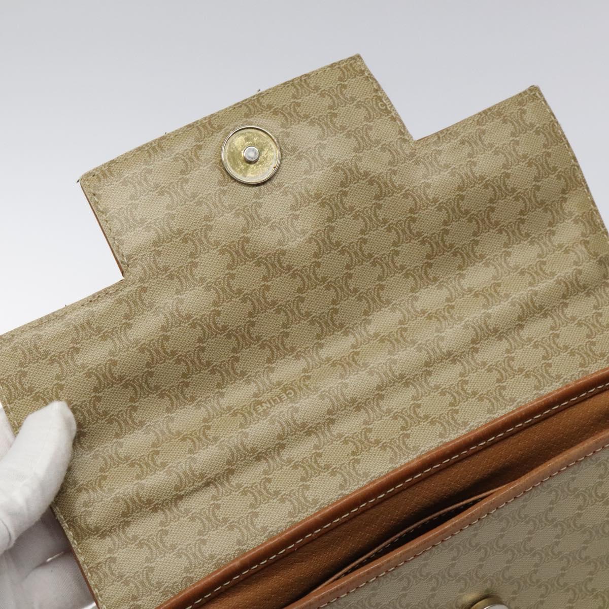CELINE Macadam Canvas Hand Bag PVC Beige Gold Auth 120908