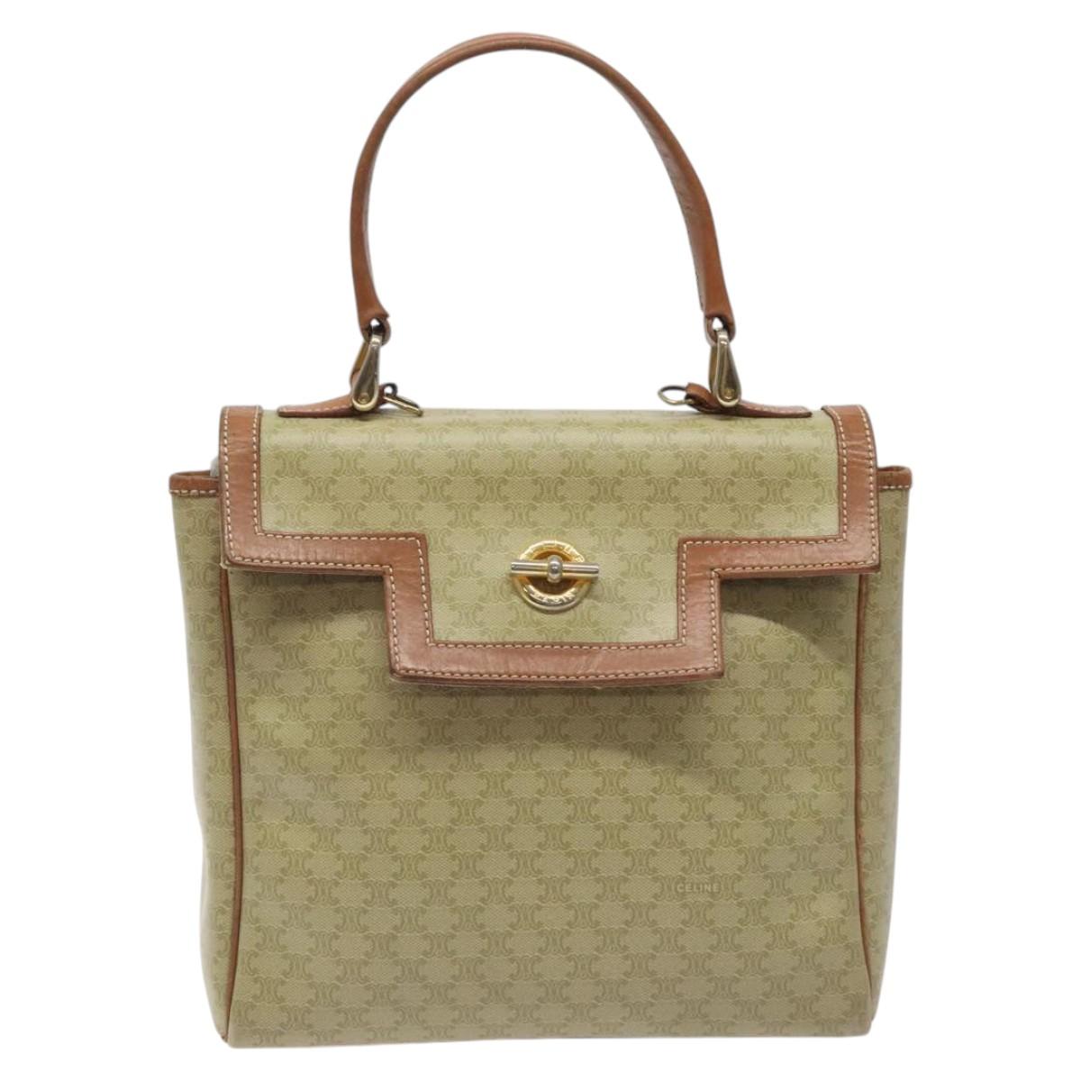 CELINE Macadam Canvas Hand Bag PVC Beige Gold Auth 120908