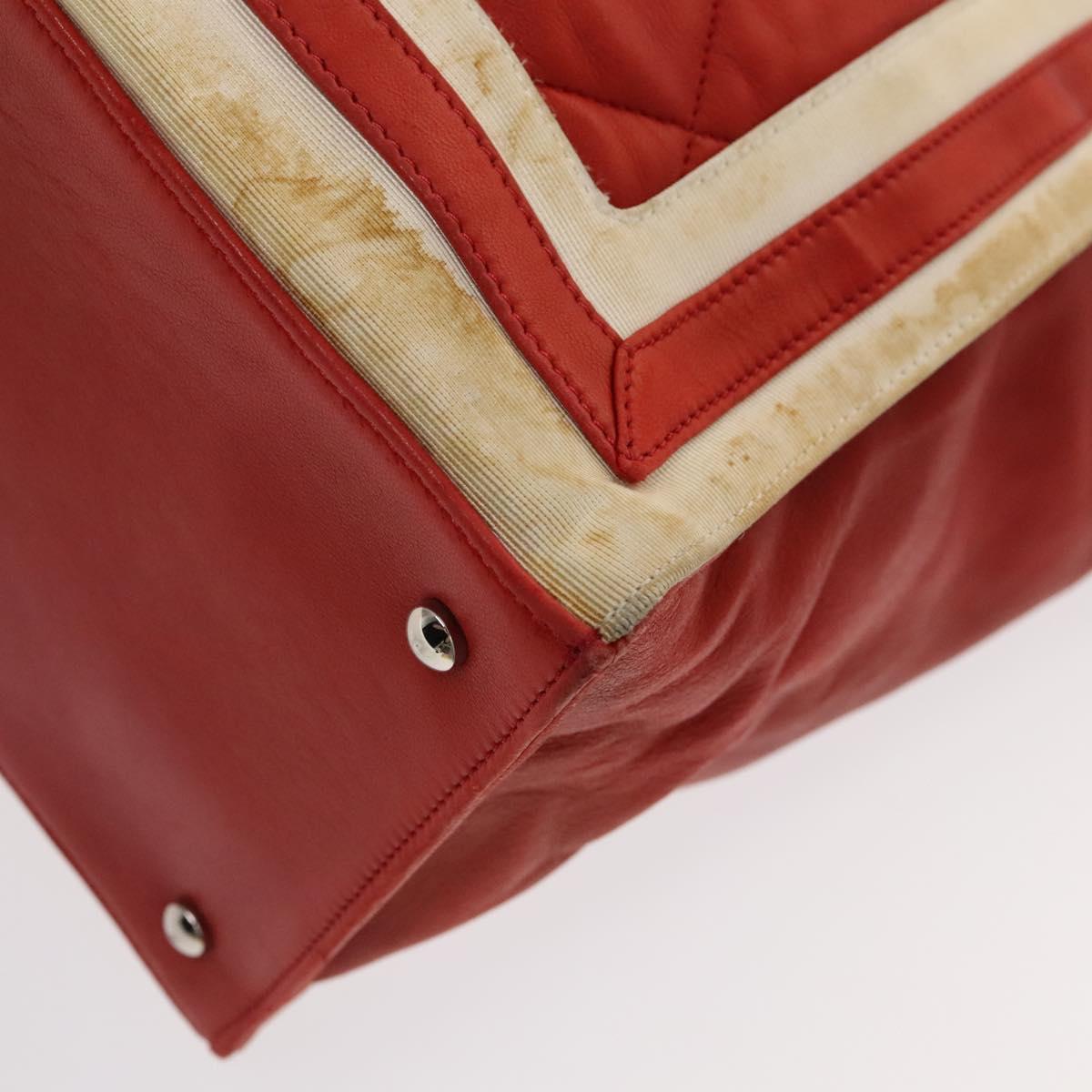 CHANEL Matelasse Chain Tote Bag Lamb Skin Red Silver CC Auth 120921