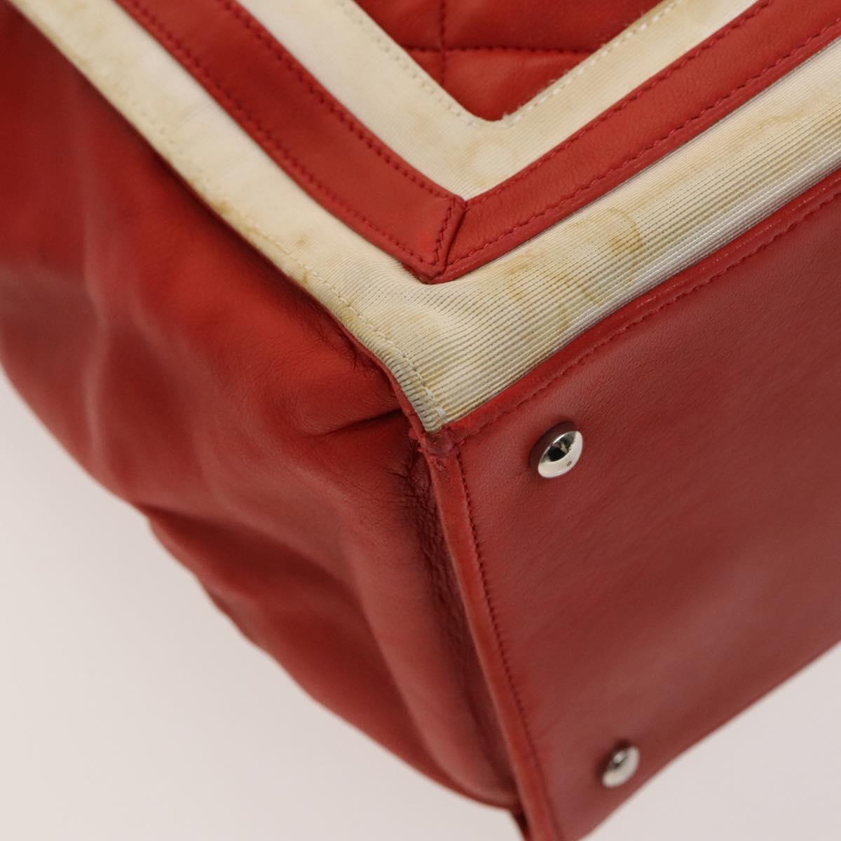 CHANEL Matelasse Chain Tote Bag Lamb Skin Red Silver CC Auth 120921